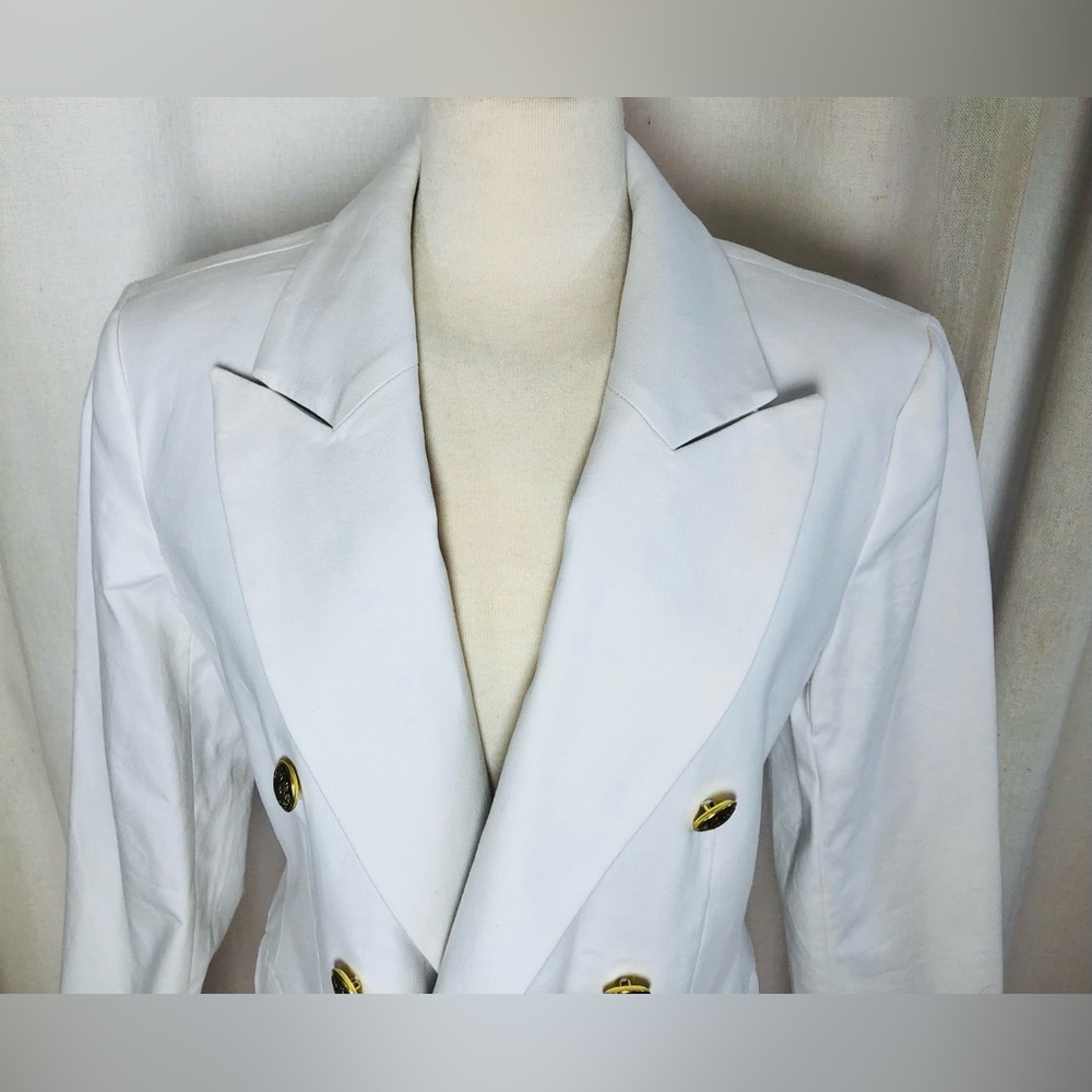 Banana Republic Blazer 12 White Double Breasted Gold Button Career Cotton Jacket - Picture 4 of 16